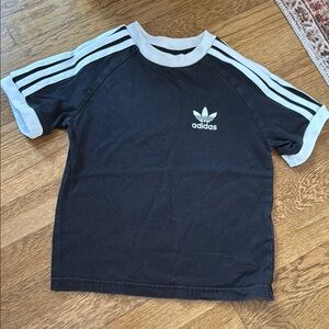 Adidas Kids Black T-Shirt with White Stripes